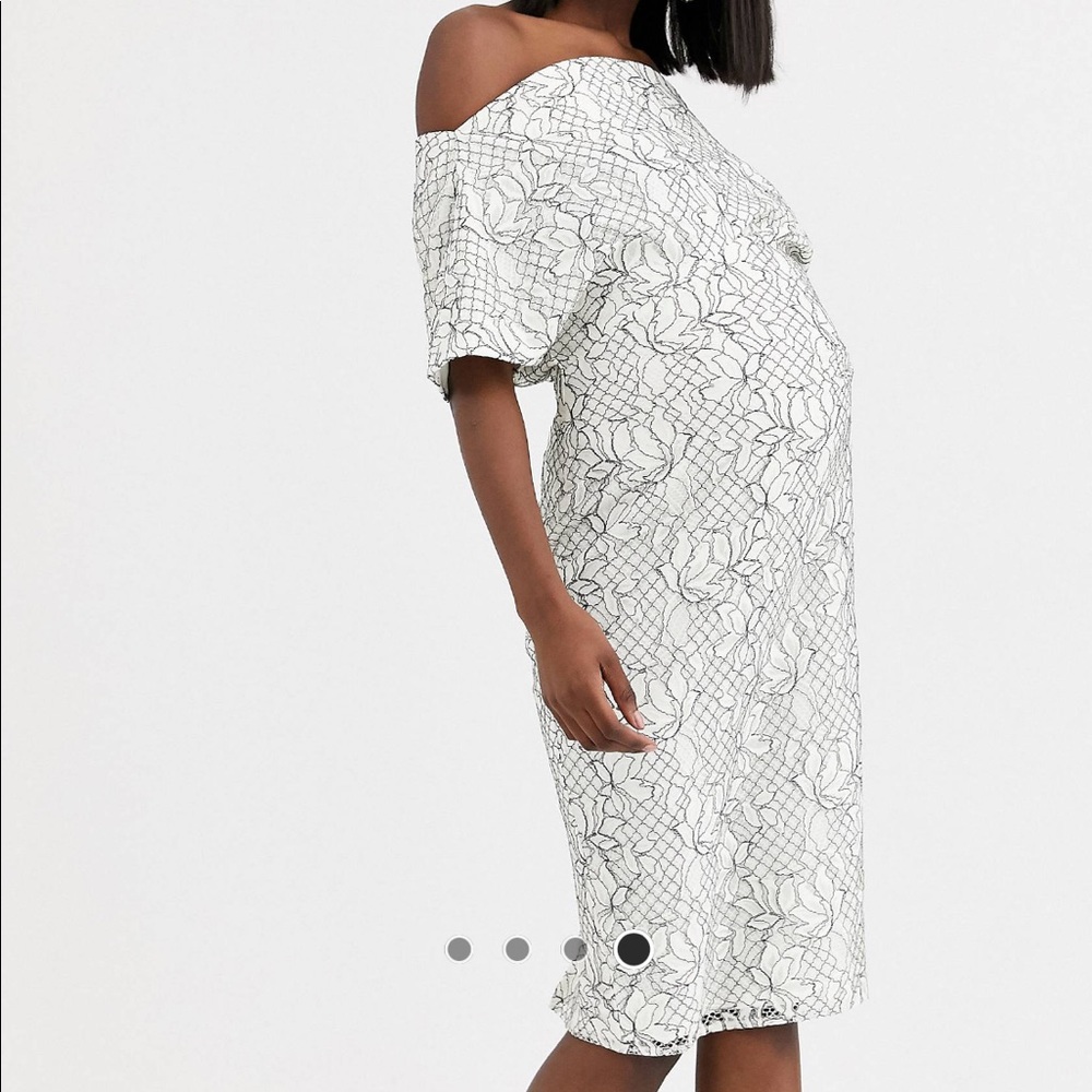Maternity shoulder lace midi dress